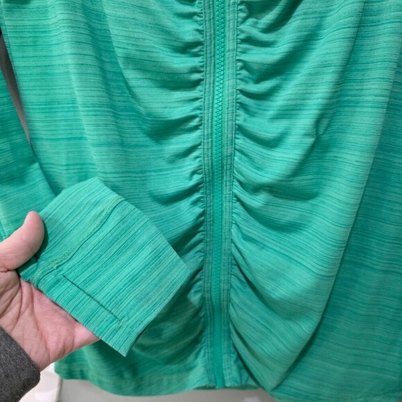 Athleta Ruched Zip Up Jacket Women’s M Green Hooded Long Sleeve Activewear - Picture 4 of 12